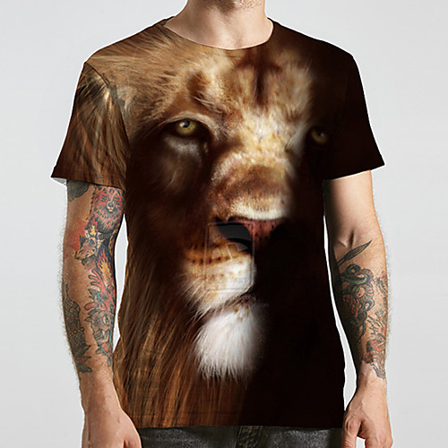 

Men's Unisex Tee T shirt 3D Print Graphic Prints Lion Animal Plus Size Print Short Sleeve Casual Tops Fashion Designer Big and Tall Black