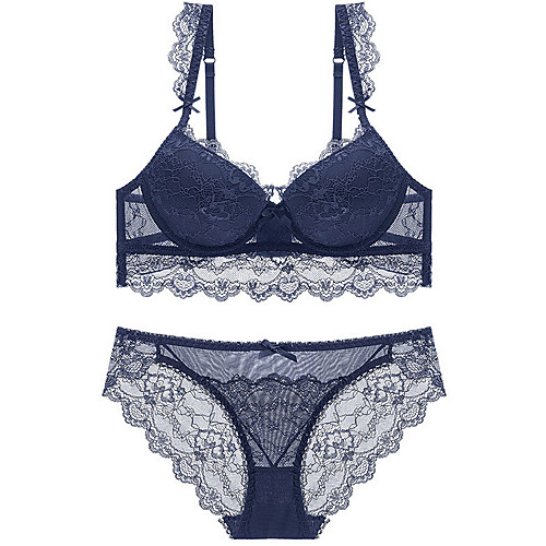 

Women's Bra & Panty Set Underwire Bra 3/4 Cup Solid Color Sexy Blue