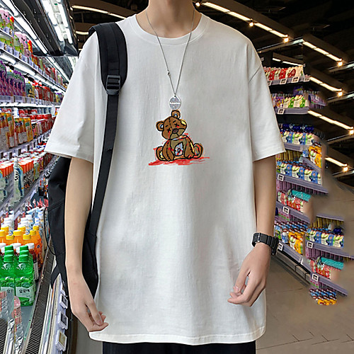 

Men's Unisex Tee T shirt Hot Stamping Graphic Prints Toy Bear Letter Plus Size Print Short Sleeve Casual Tops Cotton Basic Designer Big and Tall White Black Khaki