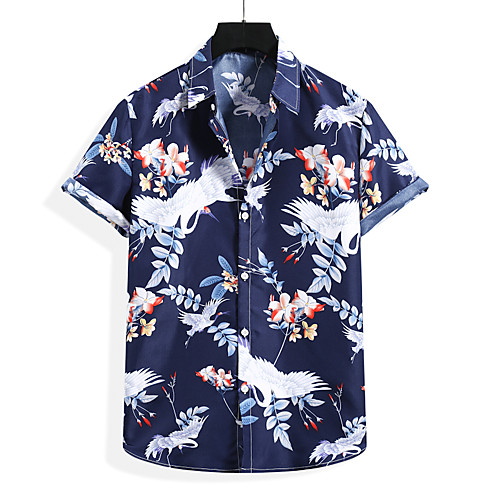 

Men's Shirt Other Prints Floral Short Sleeve Daily Tops Basic Classic Black Navy Blue