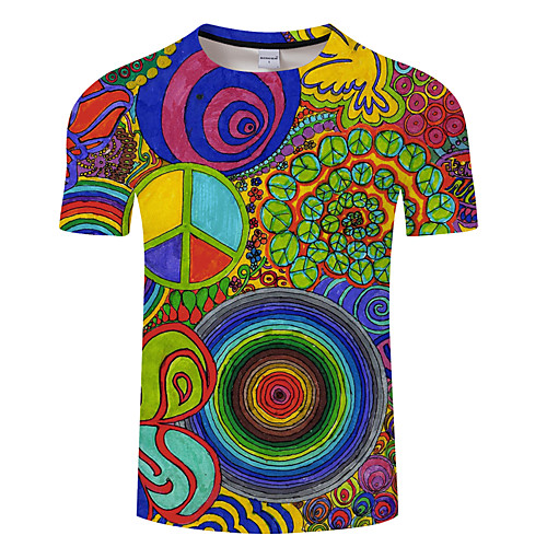 

Men's Unisex Tee T shirt 3D Print Circle Abstract Graphic Prints Plus Size 3D Print Print Short Sleeve Casual Tops Basic Designer Big and Tall Rainbow