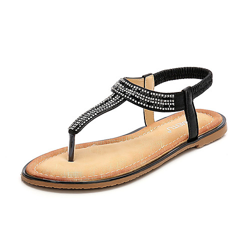 

Women's Sandals Boho Bohemia Beach Flat Heel PU Rhinestone Black Champagne