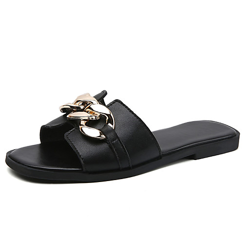 

Women's Slippers & Flip-Flops Flat Heel Round Toe PU Black Brown Beige