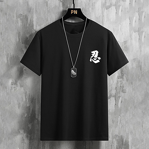 

Men's Unisex Tee T shirt Hot Stamping Graphic Prints Chinese character Plus Size Print Short Sleeve Casual Tops Cotton Basic Fashion Designer Big and Tall White Black Light gray