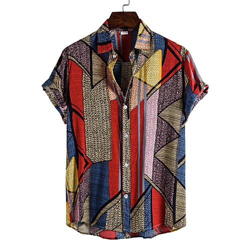 

Men's Shirt Geometric Short Sleeve Casual Tops Fashion Red Black