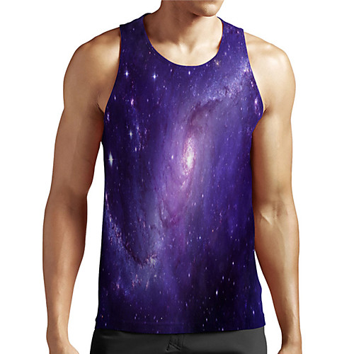 

Men's Unisex Tank Top Undershirt 3D Print Galaxy Graphic Prints Plus Size Print Sleeveless Casual Tops Basic Designer Big and Tall Purple