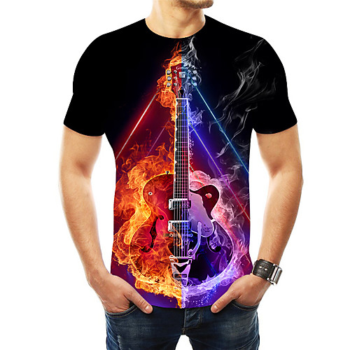 

Men's T shirt 3D Print Flame Print Short Sleeve Daily Tops Exaggerated Black