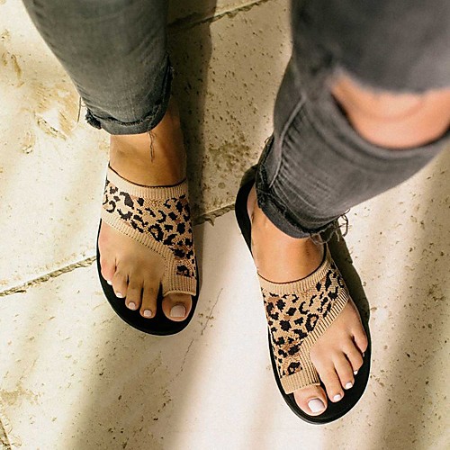 

Women's Sandals Bunion Sandals Flat Heel Round Toe Elastic Fabric Tissage Volant Leopard Leopard Yellow Army Green