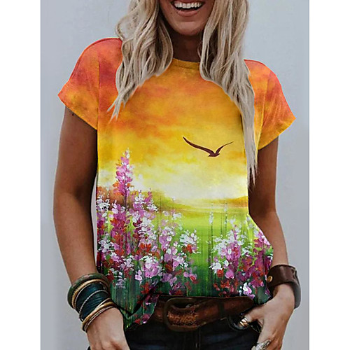 

Women's Floral Theme T shirt Floral Scenery 3D Print Round Neck Tops Basic Basic Top Yellow