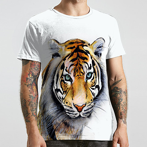 

Men's Unisex Tee T shirt 3D Print Graphic Prints Tiger Animal Plus Size Print Short Sleeve Casual Tops Fashion Designer Big and Tall White