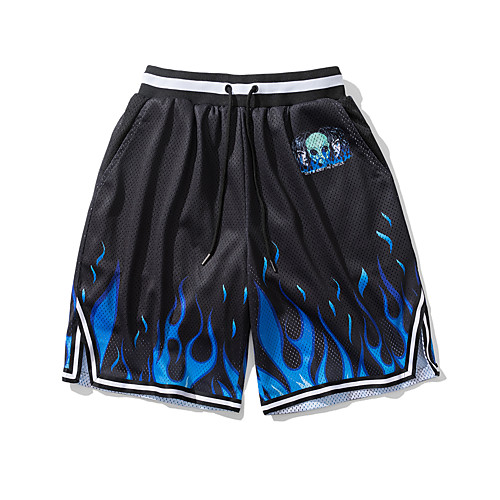 

Men's Casual / Sporty Athleisure Breathable Outdoor Sports Daily Sports Active Shorts Pants Cartoon Flame Short Sporty Split Drawstring Pocket Black