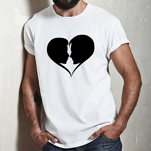 

Men's Unisex Tee T shirt Hot Stamping Heart Graphic Prints Portrait Plus Size Print Short Sleeve Casual Tops Cotton Basic Fashion Designer Big and Tall White