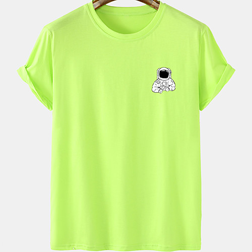 

Men's Unisex Tee T shirt Hot Stamping Graphic Prints Astronaut Plus Size Short Sleeve Casual Tops Cotton Basic Designer Big and Tall Black Khaki Green