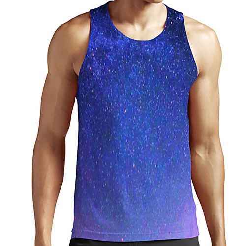

Men's Unisex Tank Top Undershirt 3D Print Galaxy Graphic Prints Plus Size Print Sleeveless Casual Tops Basic Designer Big and Tall Blue