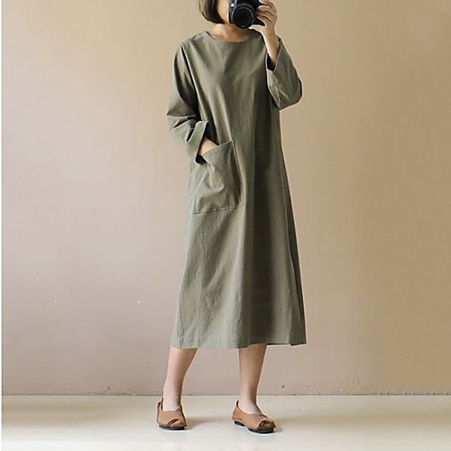 

Women's Shirt Dress Midi Dress Red Wine Green Black Apricot Dark Blue Short Sleeve Solid Color Spring Summer Casual / Daily S M L XL XXL XXXL 4XL 5XL / Cotton / Cotton