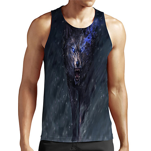 

Men's Unisex Tank Top Undershirt 3D Print Graphic Prints Wolf Plus Size Print Sleeveless Casual Tops Basic Designer Big and Tall Black