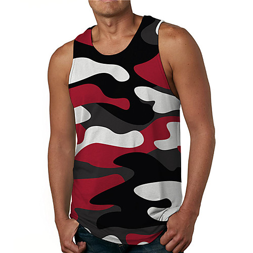 

Men's Tank Top Undershirt Shirt 3D Print Camouflage Graphic Prints Print Sleeveless Daily Tops Casual Designer Big and Tall Round Neck Red / Summer