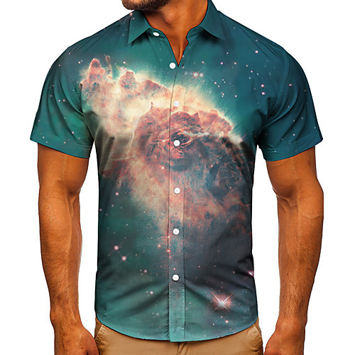 

Men's Shirt 3D Print Galaxy Graphic Prints Button-Down Short Sleeve Street Tops Casual Fashion Classic Breathable Blue