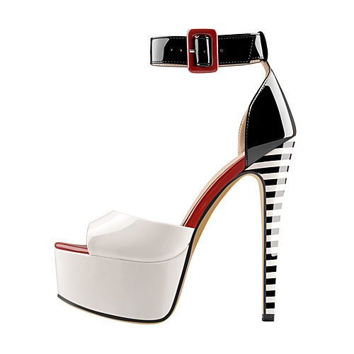 

Women's Sandals Platform Sandals High Heel Stiletto Heel Ankle Strap Heel Peep Toe Patent Leather Buckle Color Block Black / White Black