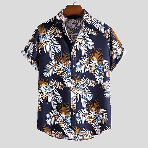 

Men's Shirt Other Prints Letter Animal Print Short Sleeve Daily Tops Beach Boho Navy Blue