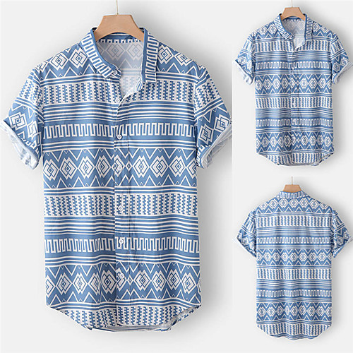 

Men's Shirt Graphic Prints Button-Down Short Sleeve Casual Tops Lightweight Casual Fashion Breathable Blue