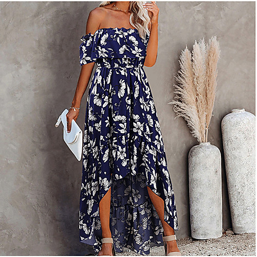 

Women's Shift Dress Maxi long Dress Sleeveless Print Spring & Summer Off Shoulder Casual 2021 S M L XL XXL XXXL