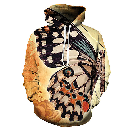 

Men's Unisex Plus Size Pullover Hoodie Sweatshirt Butterfly Graphic Prints Print Hooded Casual Daily Holiday 3D Print Basic Designer Hoodies Sweatshirts Long Sleeve Blue Yellow Blushing Pink