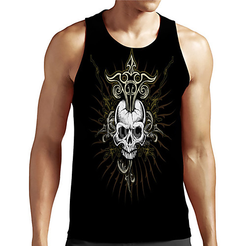 

Men's Unisex Tank Top Undershirt 3D Print Graphic Prints Skull Plus Size Print Sleeveless Casual Tops Basic Designer Big and Tall Black