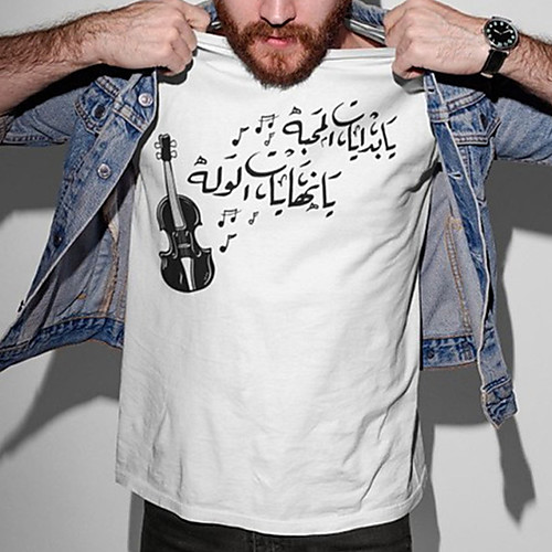 

Men's Unisex Tee T shirt Hot Stamping Graphic Prints Guitar Letter Plus Size Print Short Sleeve Casual Tops Cotton Basic Fashion Designer Big and Tall White