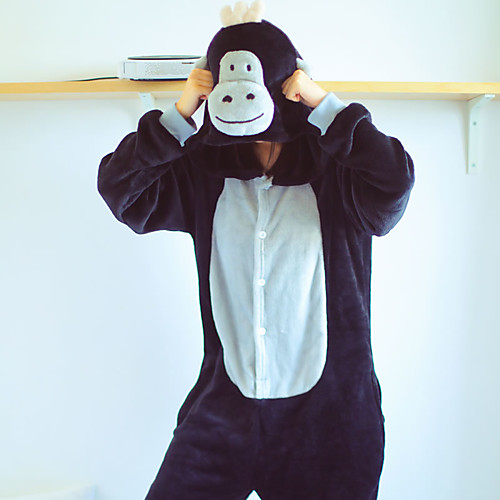 

Adults' Intermediate Kigurumi Pajamas Nightwear Monkey Onesie Pajamas Flannel Coral fleece Black Cosplay For Men and Women Animal Sleepwear Cartoon Festival / Holiday Costumes
