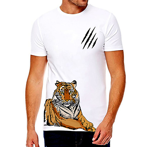 

Men's Unisex Tee T shirt Hot Stamping Graphic Prints Tiger Animal Plus Size Print Short Sleeve Casual Tops Cotton Basic Fashion Designer Big and Tall White