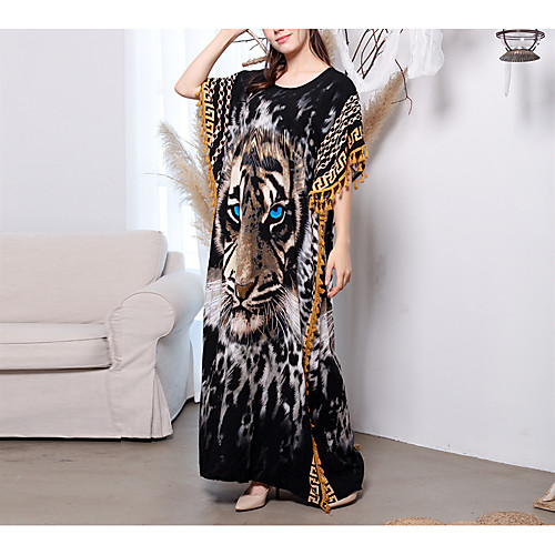 

Women's Kaftan Dress Maxi long Dress Black Short Sleeve Pattern Spring Summer Casual / Daily Loose 2021 M L XL XXL