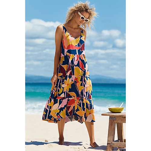 

Women's Swing Dress Midi Dress Light Blue Dark Blue Sleeveless Solid Color Summer Casual / Daily 2021 S M L XL