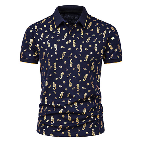 

Men's Golf Shirt Animal Button-Down Short Sleeve Street Tops Cotton Business Casual Comfortable White Wine Black