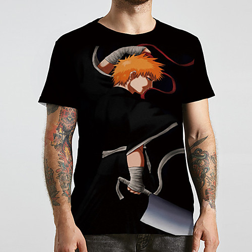 

Men's Unisex Tee T shirt 3D Print Anime Graphic Prints Plus Size Print Short Sleeve Casual Tops Basic Designer Big and Tall Black