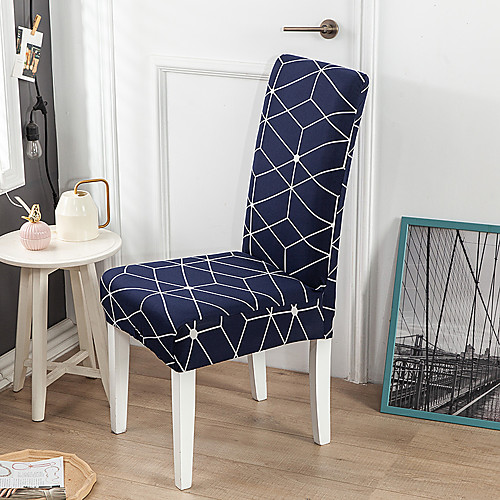 

Blue Grid Print Super Soft Chair Cover Stretch Removable Washable Dining Room Chair Protector Slipcovers Home Decor Dining Room Seat Cover