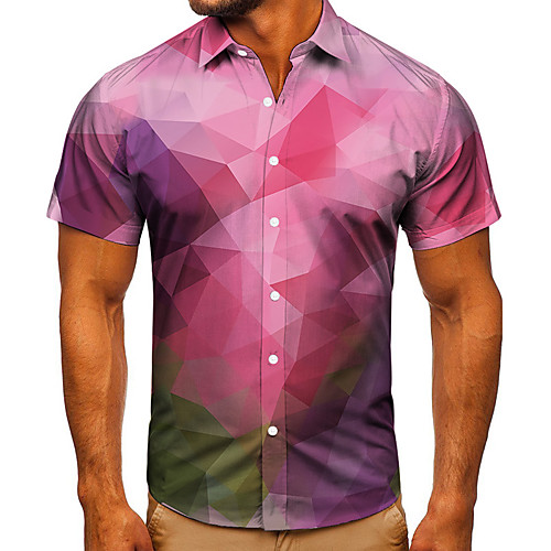 

Men's Shirt 3D Print Graphic Prints Geometry Button-Down Short Sleeve Street Tops Casual Fashion Classic Breathable Blushing Pink