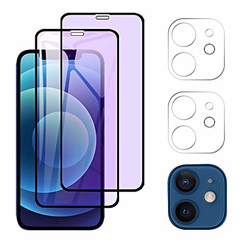 

aimok [2 2 pieces] anti-blue light armored glass compatible with iphone 12 6.1 camera armored glass, [9h hardness] [eye protection] [hd clear screen protector] block harmful blue light