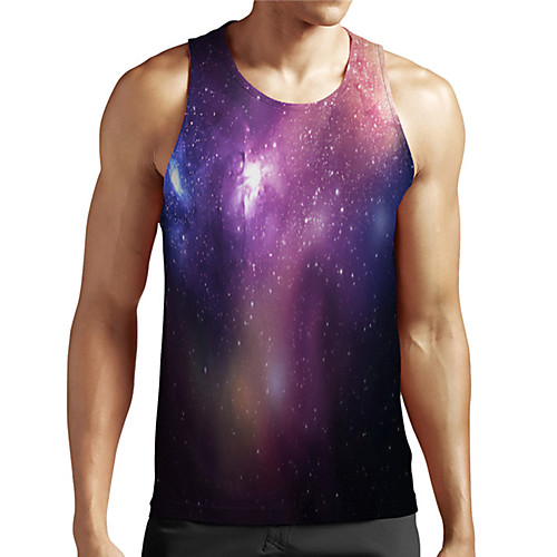 

Men's Unisex Tank Top Undershirt 3D Print Galaxy Graphic Prints Plus Size Print Sleeveless Casual Tops Basic Designer Big and Tall Purple