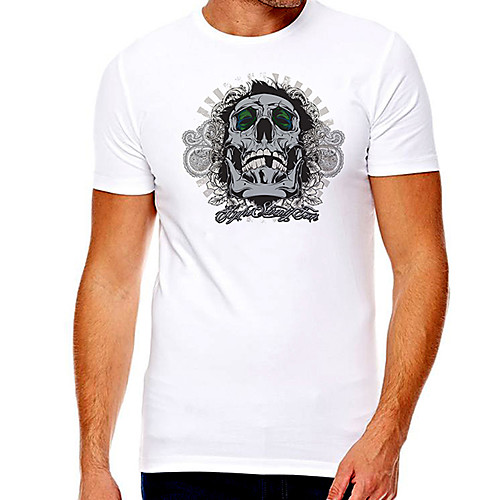 

Men's Unisex Tee T shirt Hot Stamping Graphic Prints Skull Plus Size Print Short Sleeve Casual Tops Cotton Basic Designer Big and Tall White