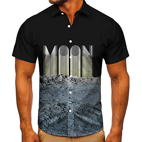 

Men's Shirt 3D Print Graphic Prints Moon Button-Down Short Sleeve Street Tops Casual Fashion Classic Breathable Black