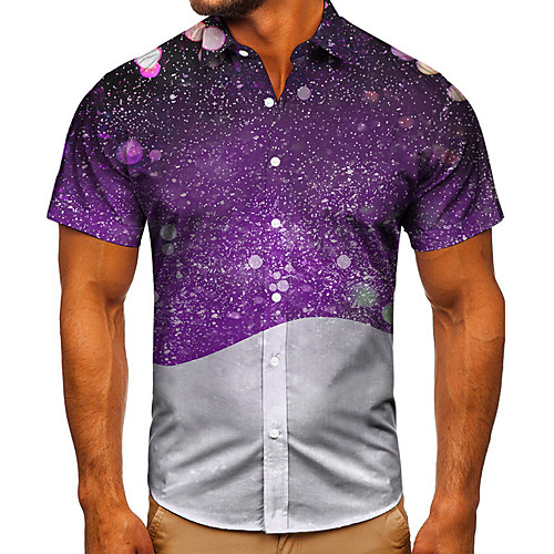 

Men's Shirt 3D Print Galaxy Graphic Prints Button-Down Short Sleeve Street Tops Casual Fashion Classic Breathable Purple