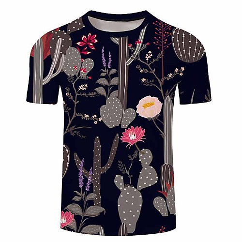 

Men's Unisex Tee T shirt 3D Print Graphic Prints Cactus Plus Size 3D Print Short Sleeve Casual Tops Basic Designer Big and Tall Light Yellow Light Pink Blue