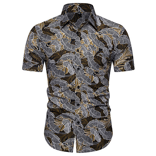 

Men's Shirt Other Prints Leaves Short Sleeve Casual Tops Casual Brown