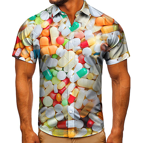 

Men's Shirt 3D Print Food Graphic Prints Button-Down Short Sleeve Street Tops Casual Fashion Classic Breathable White