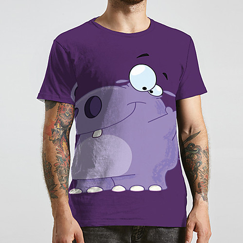 

Men's Unisex Tee T shirt 3D Print Graphic Prints Hippopotamus Plus Size Print Short Sleeve Casual Tops Basic Designer Big and Tall Purple