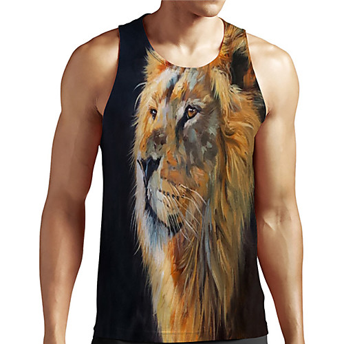 

Men's Unisex Tank Top Undershirt 3D Print Graphic Prints Lion Animal Plus Size Print Sleeveless Casual Tops Basic Designer Big and Tall Black