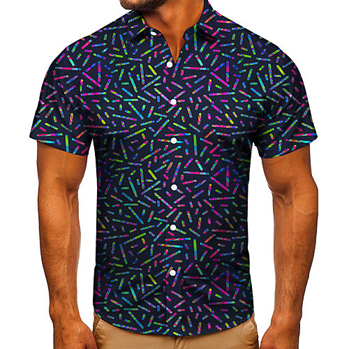 

Men's Shirt 3D Print Graphic Prints Button-Down Short Sleeve Street Tops Casual Fashion Classic Breathable Navy Blue