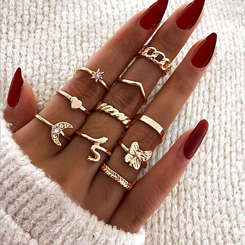 

Women's Ring Set Retro Snake Moon Heart Stylish Vintage European Rhinestone Earrings Jewelry Silver / Gold For Party Evening Street Prom Festival