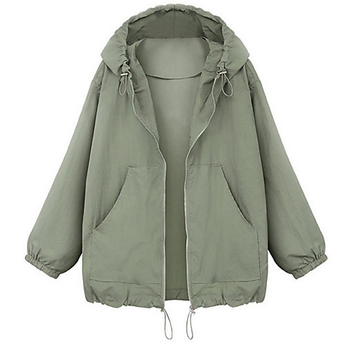 

Women's Plus Size Jacket Pocket Front Zip Plain Regular Hooded Work Fall & Winter Green Beige Big Size XL XXL 3XL 4XL